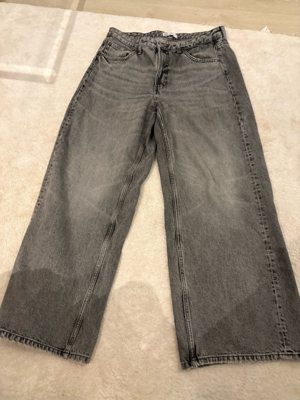 Zara Women's Wide-Leg Flare Jeans - Faded Black Gray